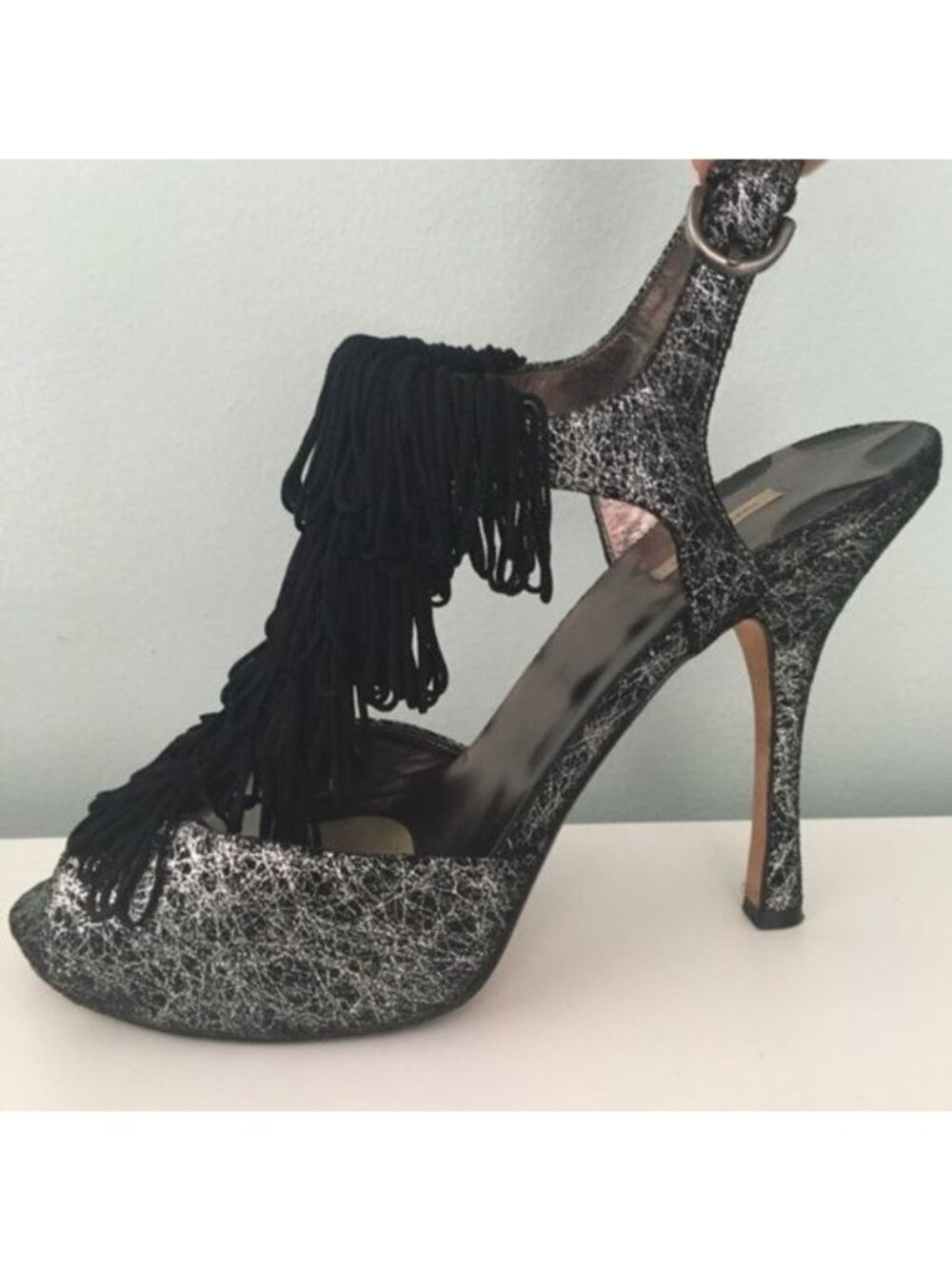 Max Studios Fringe Metallic Platform Heels Gatsby